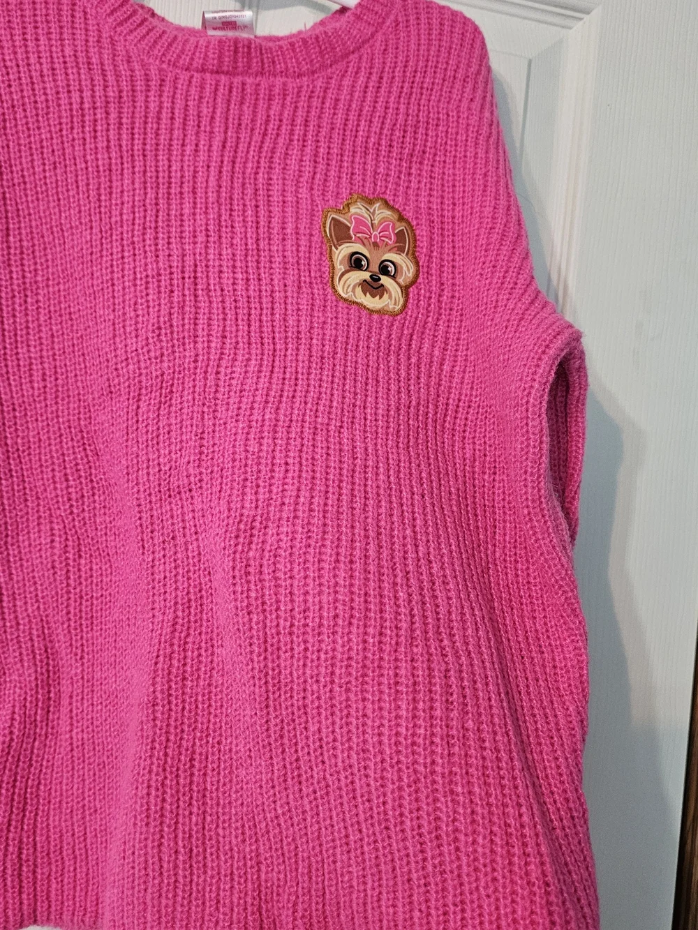 JoJo Siwa Hot Pink Ribbed Crewneck Sweater with Dog Patch